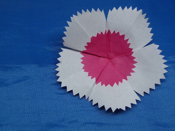五角形折り紙でナデシコの花を切る 手作りなら 思いのママ